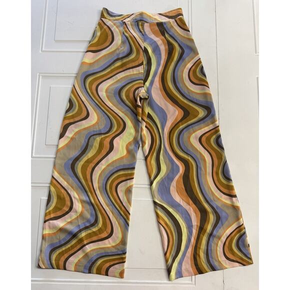 Urban Outfitters Olympia Printed S Pants Wide-Leg Multicolor Swirl Retro Groovy - Picture 7 of 7